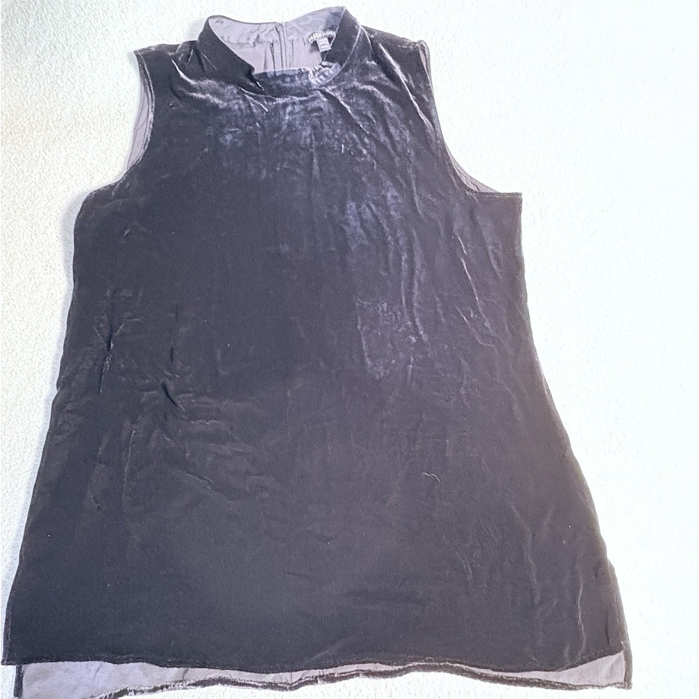 Eileen Fisher Velvet Tunic Tops XL Black Burgundy Sleeveless Silk Blend Lot of 2